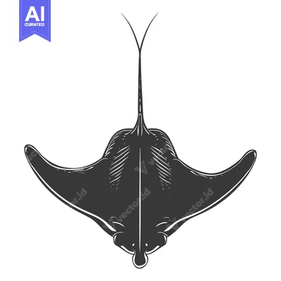 Aset premium populer: A Black and White Illustration of a Manta Ray from Above