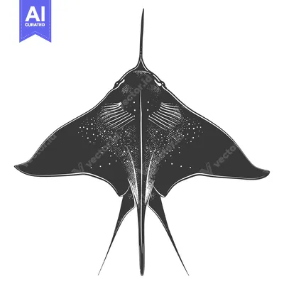 Aset premium populer: Black and White Illustration of a Manta Ray