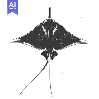 Premium design asset: Black and White Illustration of a Stingray Viewed from Above