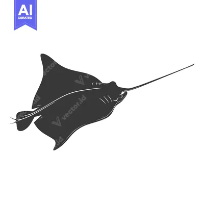 Aset premium populer: Black and White Silhouette of a Manta Ray Swimming