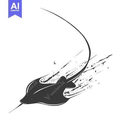 Aset desain premium: Black and White Illustration of a Stingray Swimming Through the Water