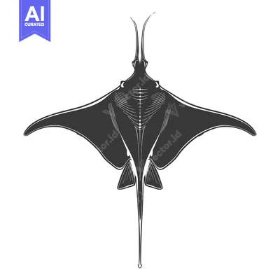 Aset desain premium: Black and White Silhouette of a Manta Ray