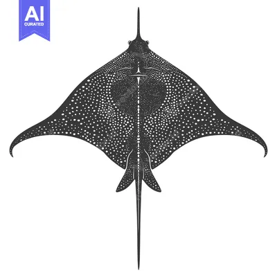 Aset desain premium: Spotted ray with long tail viewed from above
