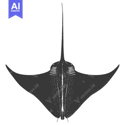 Premium design asset: Black and White Silhouette of a Manta Ray