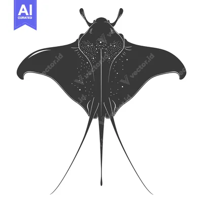 Aset premium populer: Black and White Silhouette of a Stingray Viewed from Above