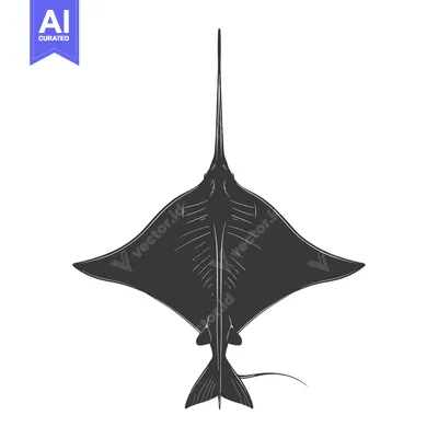 Aset desain premium: Black and White Illustration of a Stingray Viewed from Above