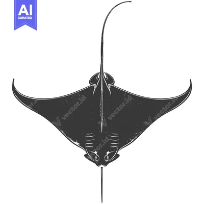 Aset premium populer: Black and White Illustration of a Manta Ray from Above