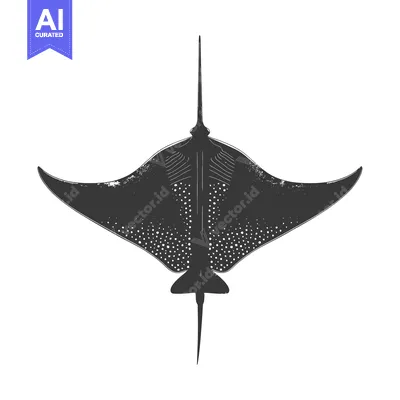 Popular premium asset: Black and White Illustration of a Manta Ray Viewed from Below