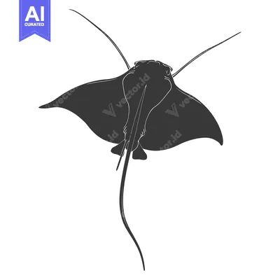 Black and White Silhouette of a Stingray Swimming Upwards