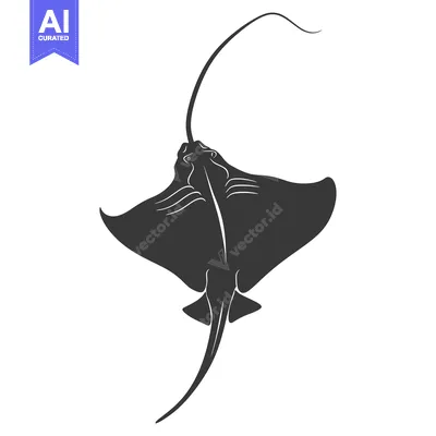 Black and white silhouette of a stingray swimming