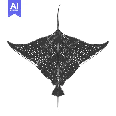Premium design asset: Black and white illustration of a spotted ray