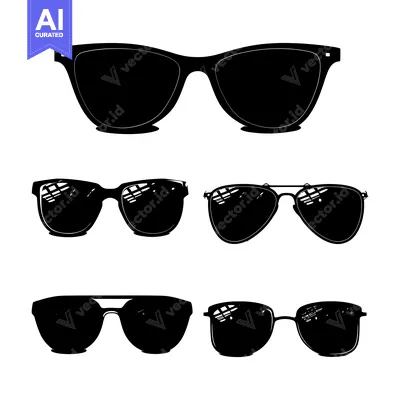 Popular premium asset: Black and White Silhouettes of Four Different Sunglasses Styles