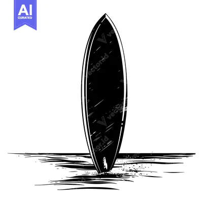 Aset premium populer: Black and White Illustration of a Surfboard in the Ocean
