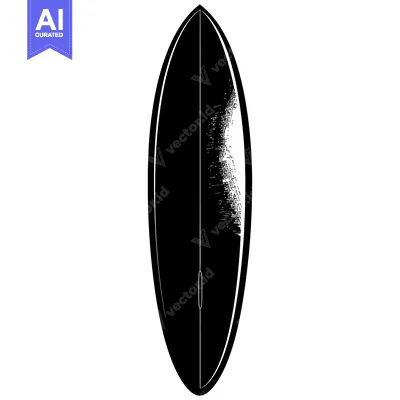 Premium design asset: Black and White Silhouette of a Surfboard