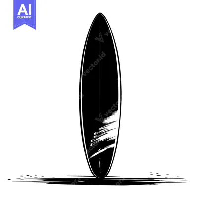 Popular premium asset: A Black and White Illustration of a Surfboard Standing Upright on the