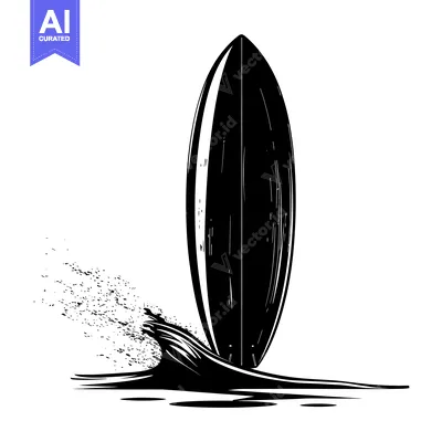 Aset premium populer: Silhouette of a surfboard standing upright in the ocean.