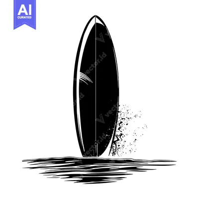 Popular premium asset: Black and White Silhouette of a Surfboard in the Water