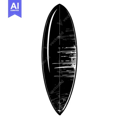 Black and White Illustration of a Worn Surfboard