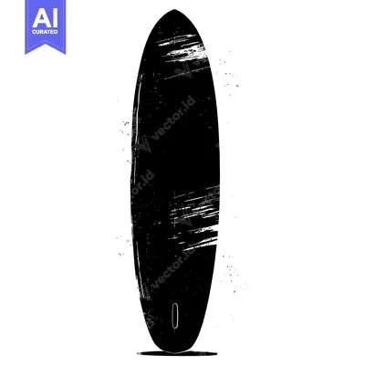 Aset desain premium: Black and White Grunge Illustration of a Surfboard