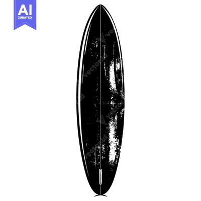 Black and White Silhouette of a Worn Surfboard