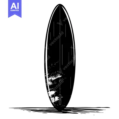 Popular premium asset: Black and White Illustration of a Surfboard Standing Upright on Water