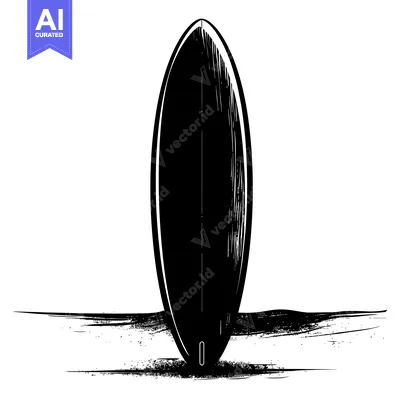 Popular premium asset: Black and White Sketch of a Surfboard on the Beach