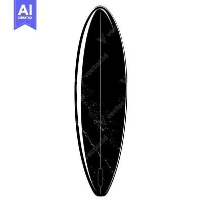 Aset desain premium: Black and White Silhouette of a Surfboard