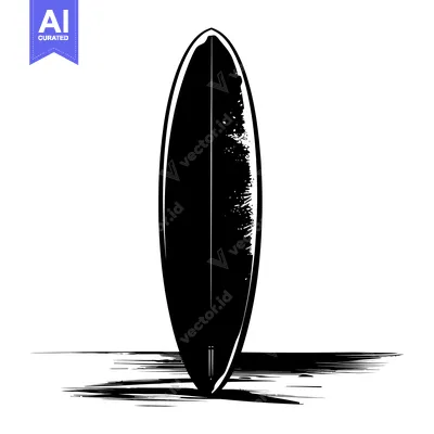 Aset premium populer: Black and White Illustration of a Surfboard Standing on a Beach