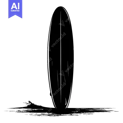 Premium design asset: Silhouette of a Surfboard in Water with Splash