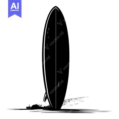 Premium design asset: Black and White Silhouette of a Surfboard in the Water