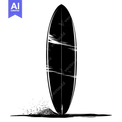 Aset premium populer: Black and White Illustration of a Surfboard Entering the Water
