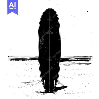 Popular premium asset: Black and White Illustration of a Surfboard on the Beach