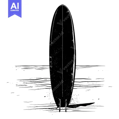 Aset premium populer: A Black and White Illustration of a Surfboard on the Beach