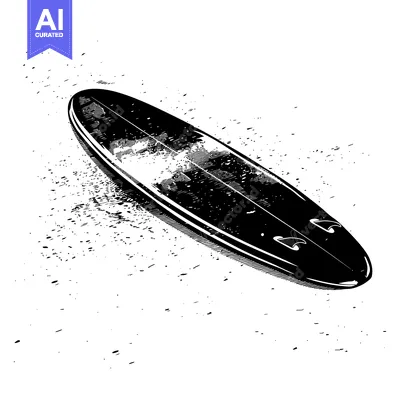 Aset desain premium: A Black and White Illustration of a Surfboard