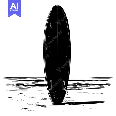 Popular premium asset: A Black and White Illustration of a Surfboard on the Beach