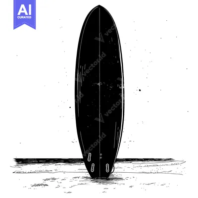 Aset premium populer: A Black and White Sketch of a Surfboard on a Beach