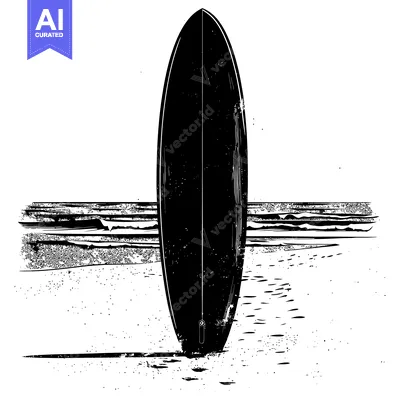 Popular premium asset: Black and White Silhouette of a Surfboard on a Beach