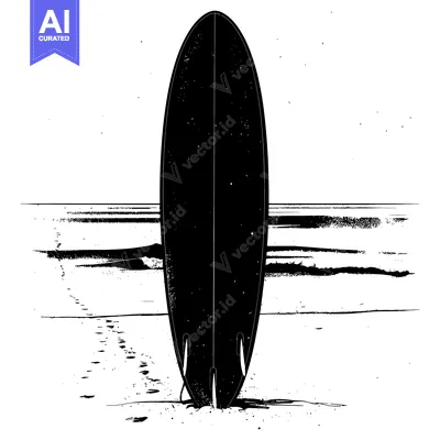 Black and White Silhouette of a Surfboard on the Beach