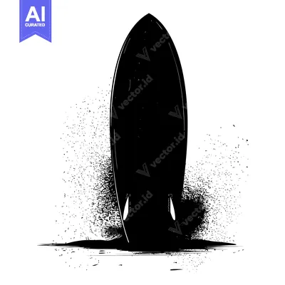 Aset premium populer: Black and White Silhouette of a Surfboard Emerging From Water