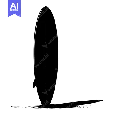 Black Silhouette of a Surfboard Standing in the Water