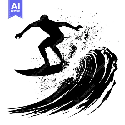 Popular premium asset: Silhouette of a Surfer Riding a Wave with a Grunge Background