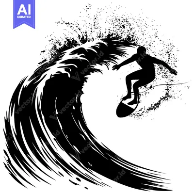 Silhouette of a Surfer Riding a Wave with Splashing Water