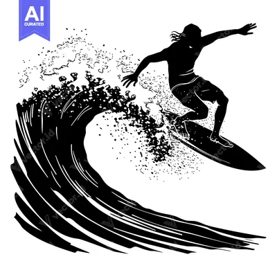 Silhouette of a Surfer Riding a Wave