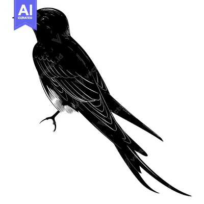 Popular premium asset: Black and white silhouette of a swallow in flight