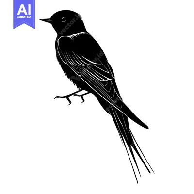 Aset premium populer: Black Silhouette of a Bird with Long Tail Feathers