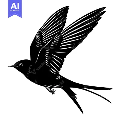 Aset desain premium: A black and white silhouette of a bird in flight