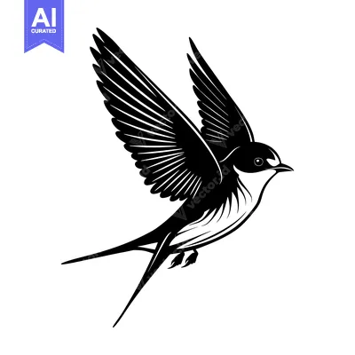 Aset desain premium: Black and White Silhouette of a Swallow in Flight