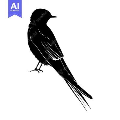 Aset premium populer: Black and White Silhouette of a Bird with Long Tail Feathers