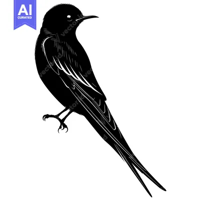 Aset premium populer: Black and White Silhouette of a Bird with Spread Tail Feathers