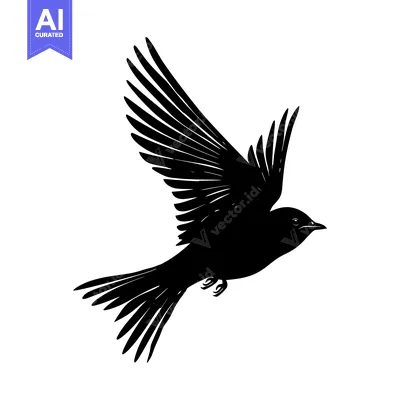 Aset desain premium: Black silhouette of a bird in flight with wings spread wide